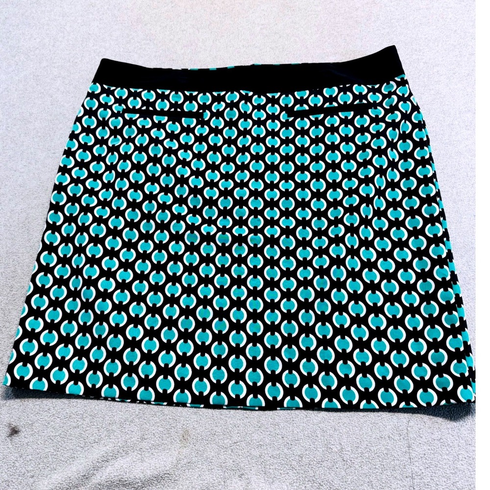 Worthington Pencil Skirt Womens 18 Teal Black White Geometric Career Mod Office